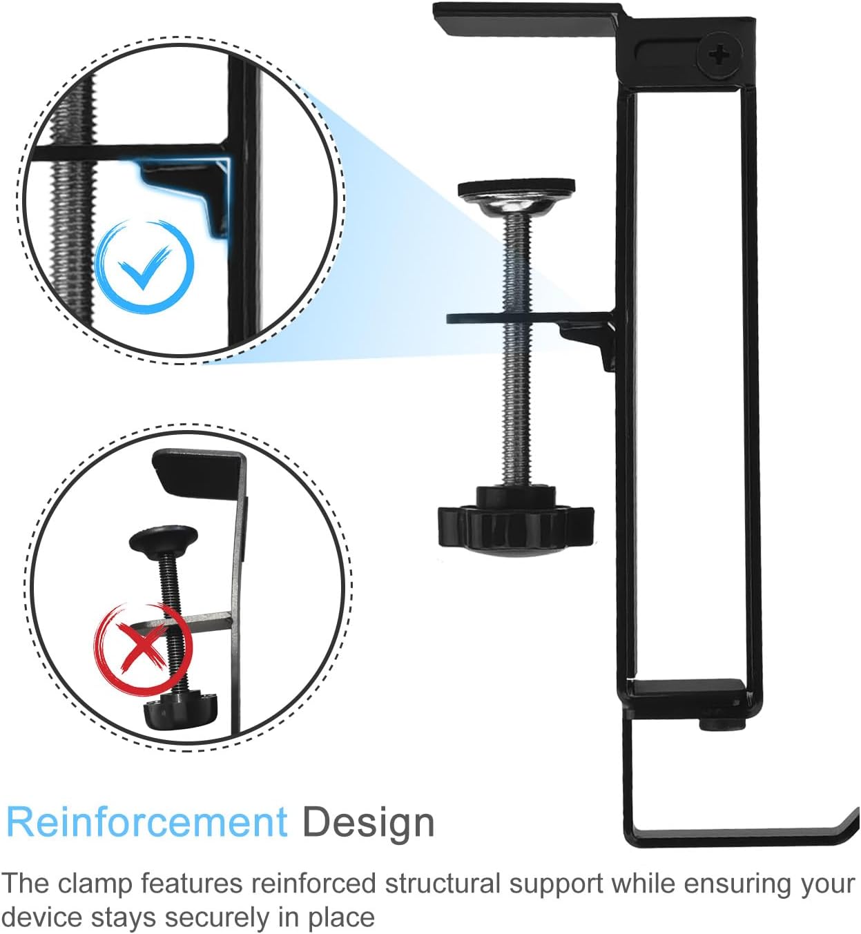 IFCASE Adjustable Desk Side Laptop Mount Holder with Headphone Hook, No Drill Desk Storage Organizer (White)