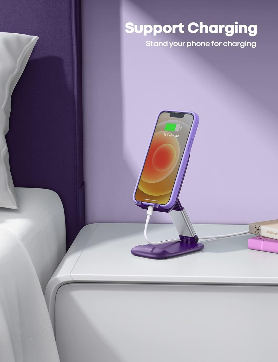 Lamicall Cell Phone Stand for Desk - [Height Adjustable] Foldable Mobile Phone Holder, Portable Stand for iPhone 17 16 15 14 13 12 11 Pro Max Plus Air, Galaxy S25, Office Gift Mothers Day Accessories