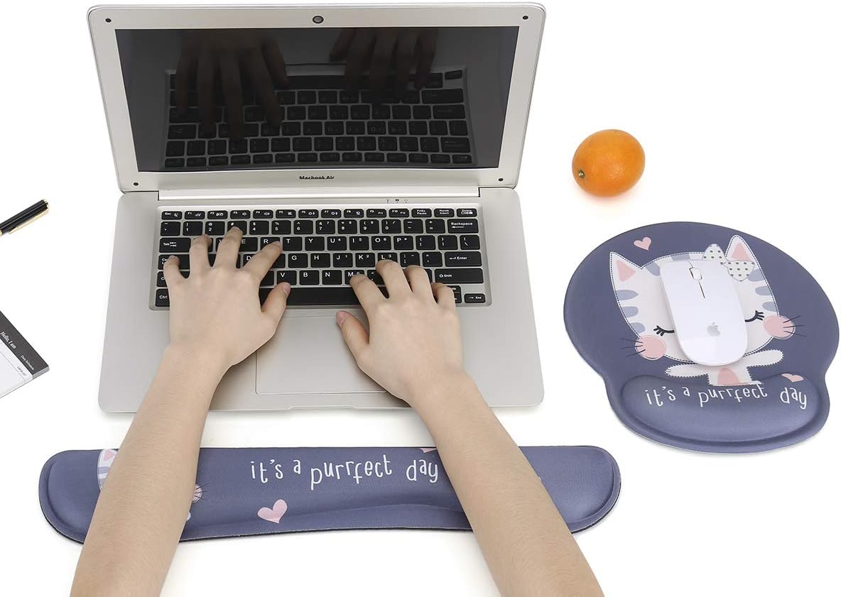 RICHEN Ergonomic PU Leather Keyboard Wrist Rest and Mouse Pad with Wrist Support, Memory Foam Set for Computer/Laptop,Gaming and Office, Comfortable for Easy Typing & Pain Relief (PU Brown)