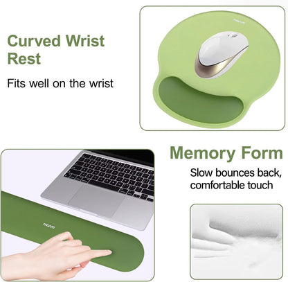 MOSISO Wrist Rest Support for Mouse Pad&Keyboard Set, Circle Curved Ergonomic Mousepad&Coaster Non-Slip Base Home/Office Pain Relief&Easy Typing Pad with Soft Cloth&Silicone Lining, Antique Green
