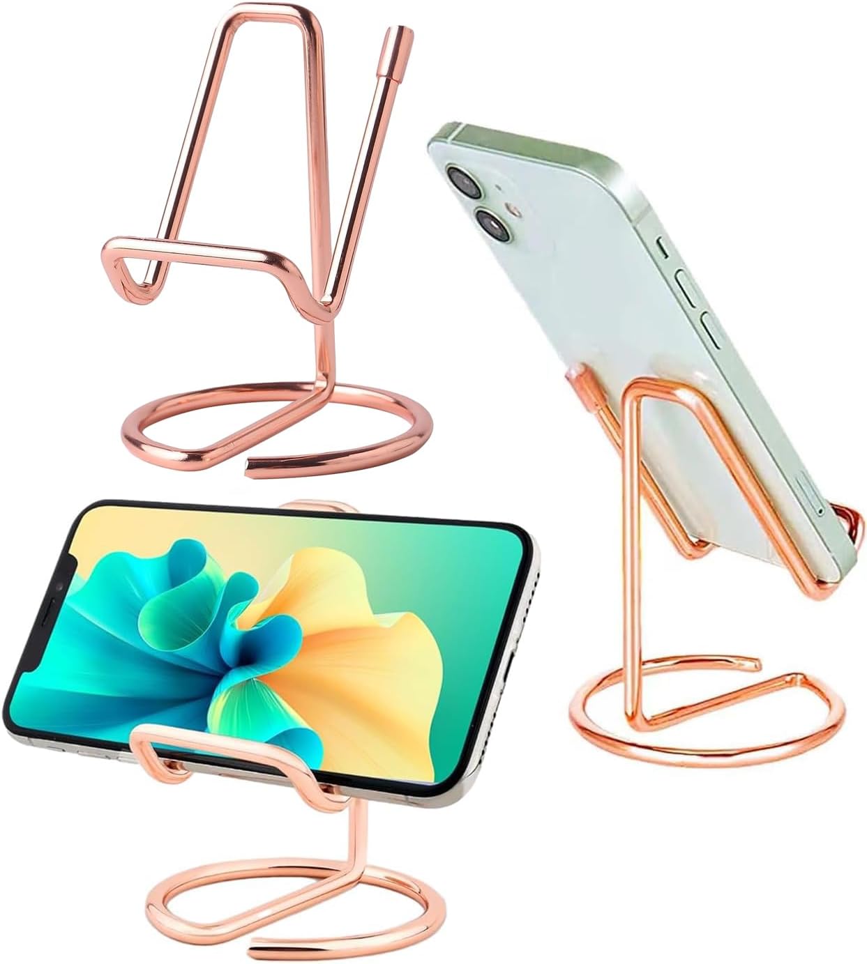 Cell Phone Stand for Desk, Metal Mobile Phone Stand Holder, Cute Rose Gold Cell Phone Display Holder Phone Dock Compatible with All Mobile Phones, iPhone, Switch, iPad (Rose Gold, 1 Pack)