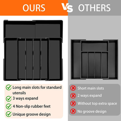 Spaclear Silverware Organizer - Expandable Kitchen Drawer Organizer, Utensil Drawer Organizer, Adjustable Plastic Flatware and Cutlery Holder, Kitchen Organizers Storage for Forks Knives, Black