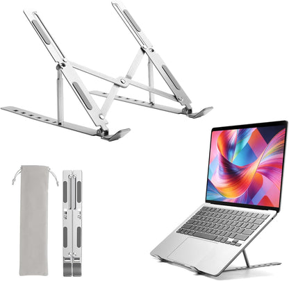 Portable Laptop Stand, Adjustable Ergonomic Aluminium Laptop Mount Stand, Detachable Notebook Riser Holder for Desk Compatible with MacBook, Dell, Lenovo More 10-15.6" Laptops-Silver