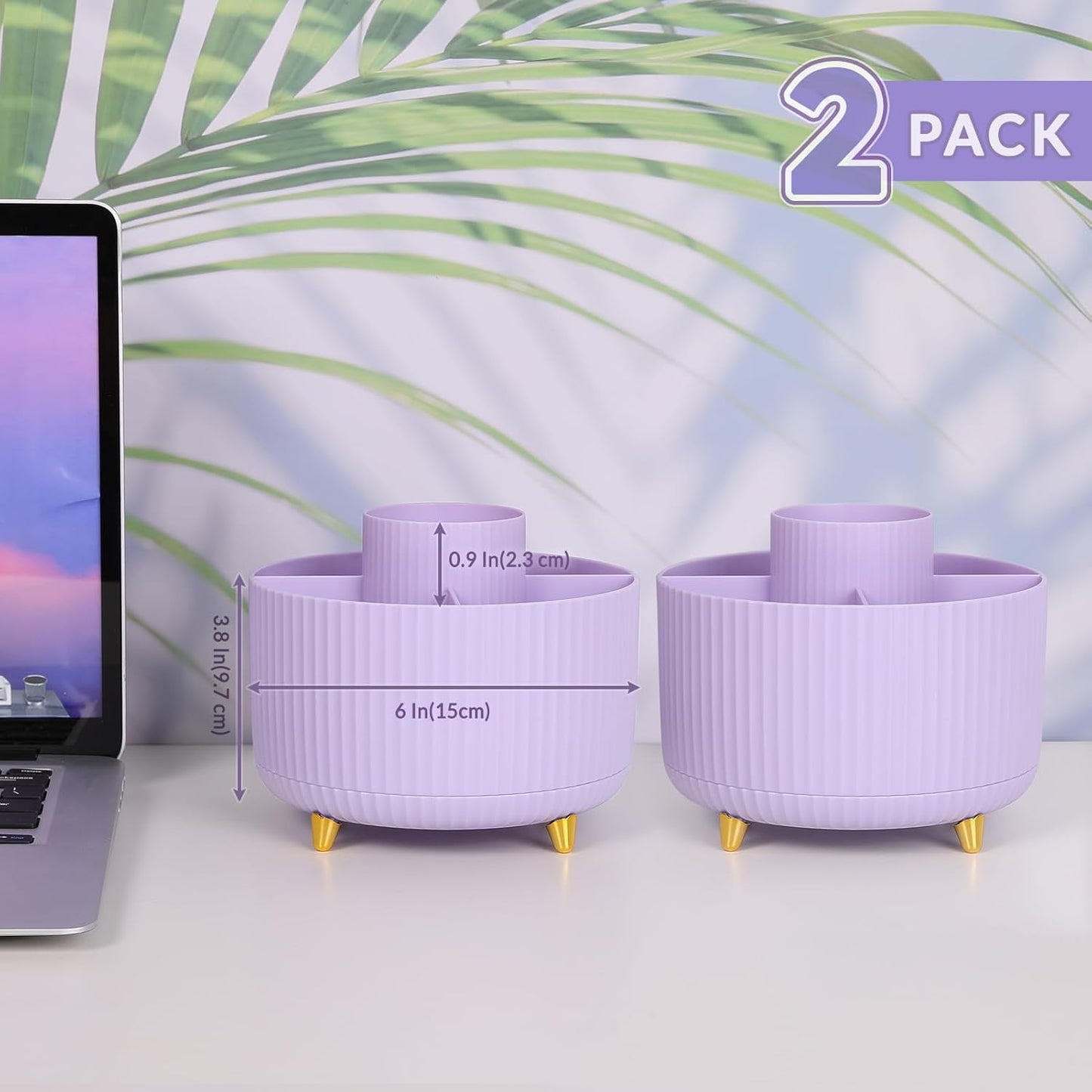 SKYDUE 360 Rotating Purple Pen & Art Supply Organizer - 5 Slot Desk Organizer for Office, School, Home