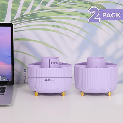 SKYDUE 360 Rotating Purple Pen & Art Supply Organizer - 5 Slot Desk Organizer for Office, School, Home