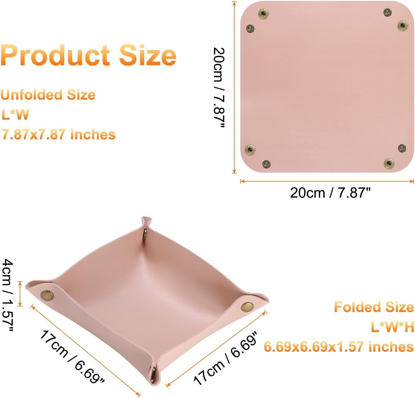 HARFINGTON 4pcs PU Leather Valet Tray Unisex Folding Small Catchall Tray Portable Entryway Table Tray Nightstand Bedside Desk Tray for Key Wallet Watch Coin Jewelry Dice, Pink