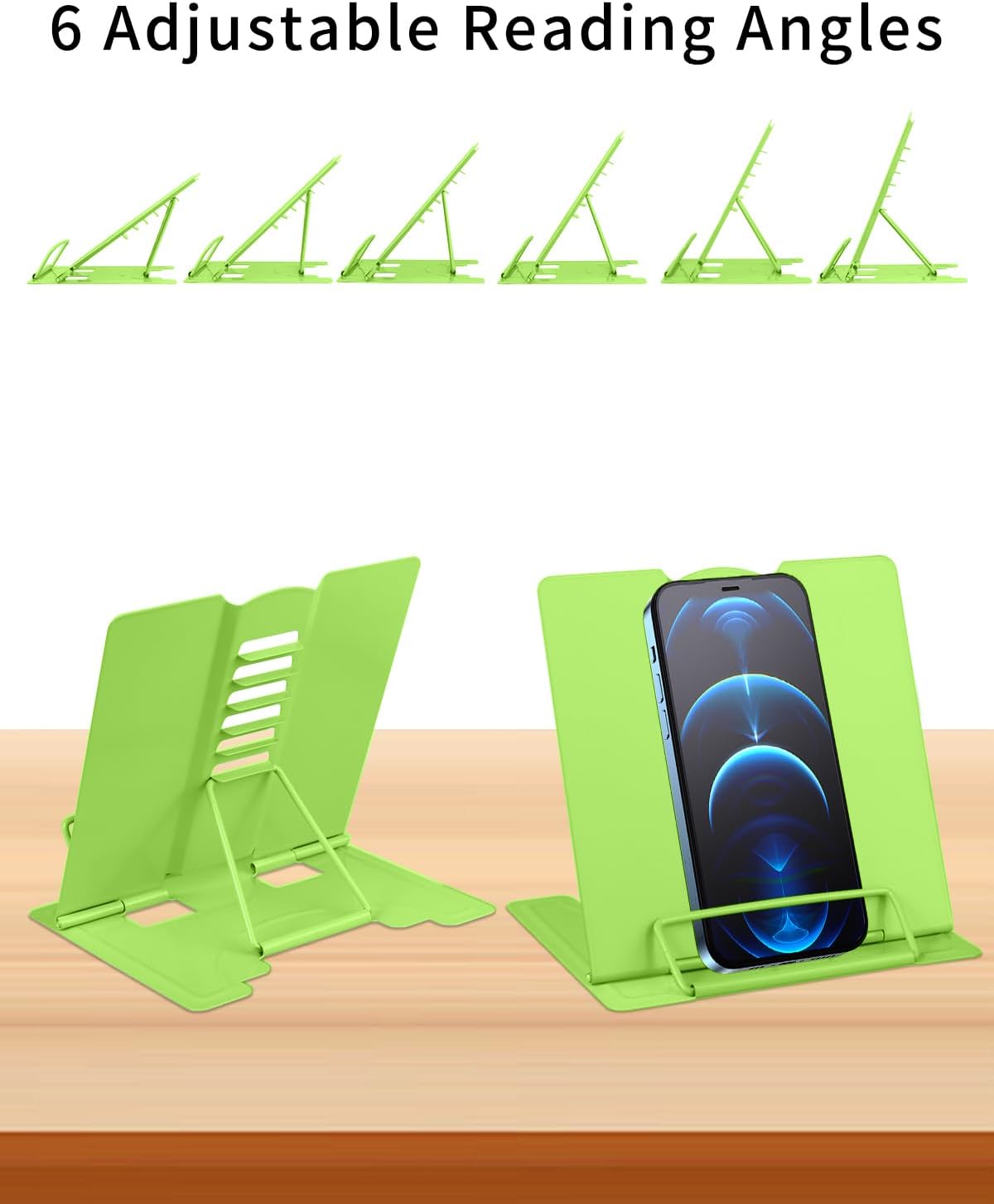 MSDADA Small Desk Book Stand Metal Reading Rest Book Holder Adjustable Cookbook Documents Holder Portable Sturdy Bookstands for Recipes Textbooks Tablet Music Books(White)