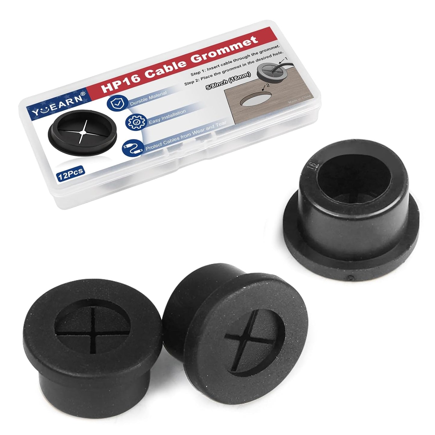 1 Inch Cable Grommet (25mm) – 12 Pcs Flexible Rubber Wire Hole Covers for Server Racks, Network Boxes, Thick Cable Management (Black)