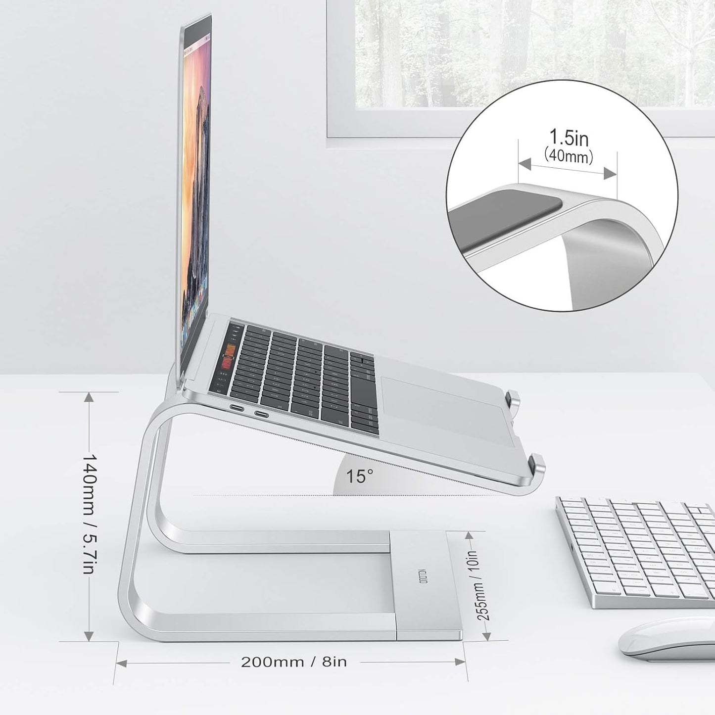 OMOTON Laptop Stand, Detachable Laptop Mount, Aluminum Laptop Holder Stand for Desk, Compatible with MacBook Air/Pro, Dell, HP All Laptops (11-16 inch), Silver