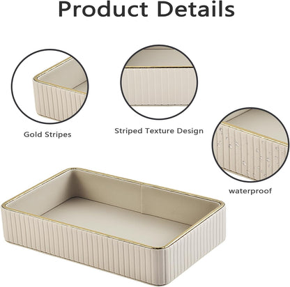 PU Leather Valet Tray,Desk Organizer Tray Nightstand Organizer Trinket Dish Storage Key Bowl Decorative Trays for Phone Wallet Jewelry Watch,Bathroom Bedroom Perfume Vanity Trays,Cream White