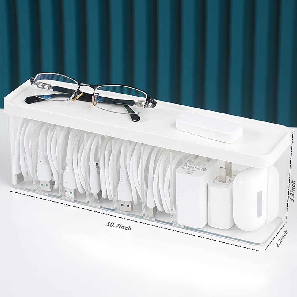 Charger Cable Cord Storage Organizer Box - 2 Pack With Lid - Easy Storage Without Cable Ties