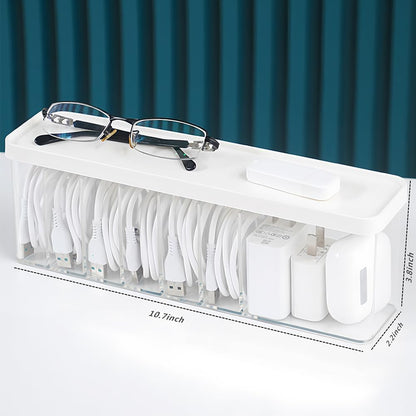 Charger Cable Cord Storage Organizer Box - 2 Pack With Lid - Easy Storage Without Cable Ties