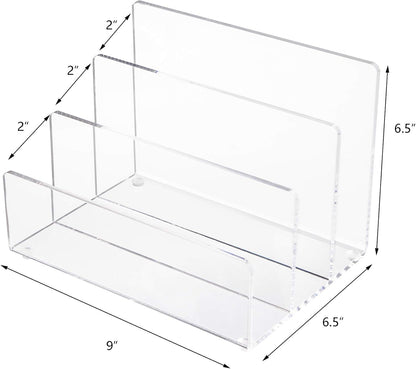 Jucoan Clear Acrylic File Holder, 3 Sections Vertical Desktop Organizer, 9 x 6.5 x 6.5 Inch Office File Sorter Stand Rack for Documents Letter Book