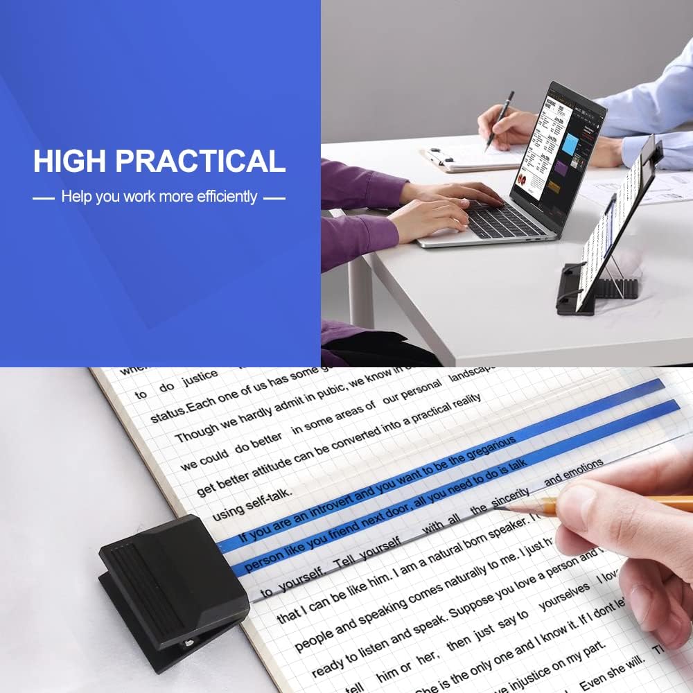 OSPNIEEK 2 Pack Desktop Document Holder Stand with 7 Adjustable Position, Black Metal File Organizer Copyholder for Typing Speech Reading A4 Letter Music Book Tablet Office, with Paper Clip Line Guide