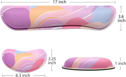 Dapesuom Enlarge Keyboard Wrist Rest, Memory Foam Wrist Cushion for Desk Mats Support, Cute Pain Relief Keyboard Mouse Pad Rests Set with Non-Slip Base for Gaming Laptop Office Computer, Green Leaf