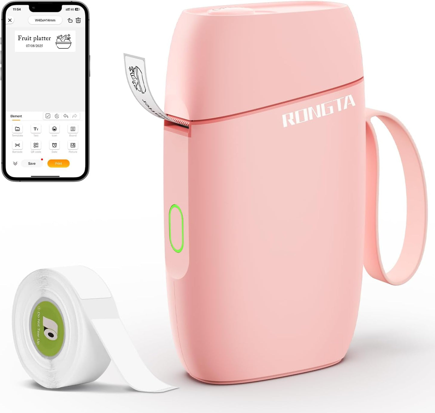 Rongta Bluetooth Label Maker Machine with Tape, Portable Mini Label Printer Wireless Thermal Handheld Sticker Makers Mini Label Makers with Multiple Templates for Organizing Office Home School(White)