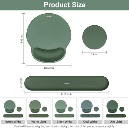 MOSISO Wrist Rest Support for Mouse Pad&Keyboard Set, Circle Curved Ergonomic Mousepad&Coaster Non-Slip Base Home/Office Pain Relief&Easy Typing Pad with Soft Cloth&Silicone Lining, Antique Green