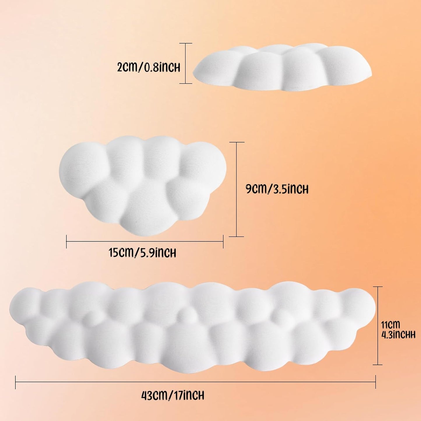 Keyboard Wrist Rest Mouse Wrist Support Set, Cloud Keybroad Wrist Rest Pad with Non-Slip PU Base, Memory Foam Wrist Rest for Pain Relief Computer Laptop Gaming Home Office, White