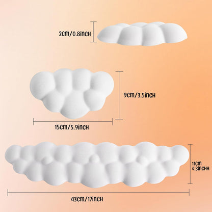 Keyboard Wrist Rest Mouse Wrist Support Set, Cloud Keybroad Wrist Rest Pad with Non-Slip PU Base, Memory Foam Wrist Rest for Pain Relief Computer Laptop Gaming Home Office, White