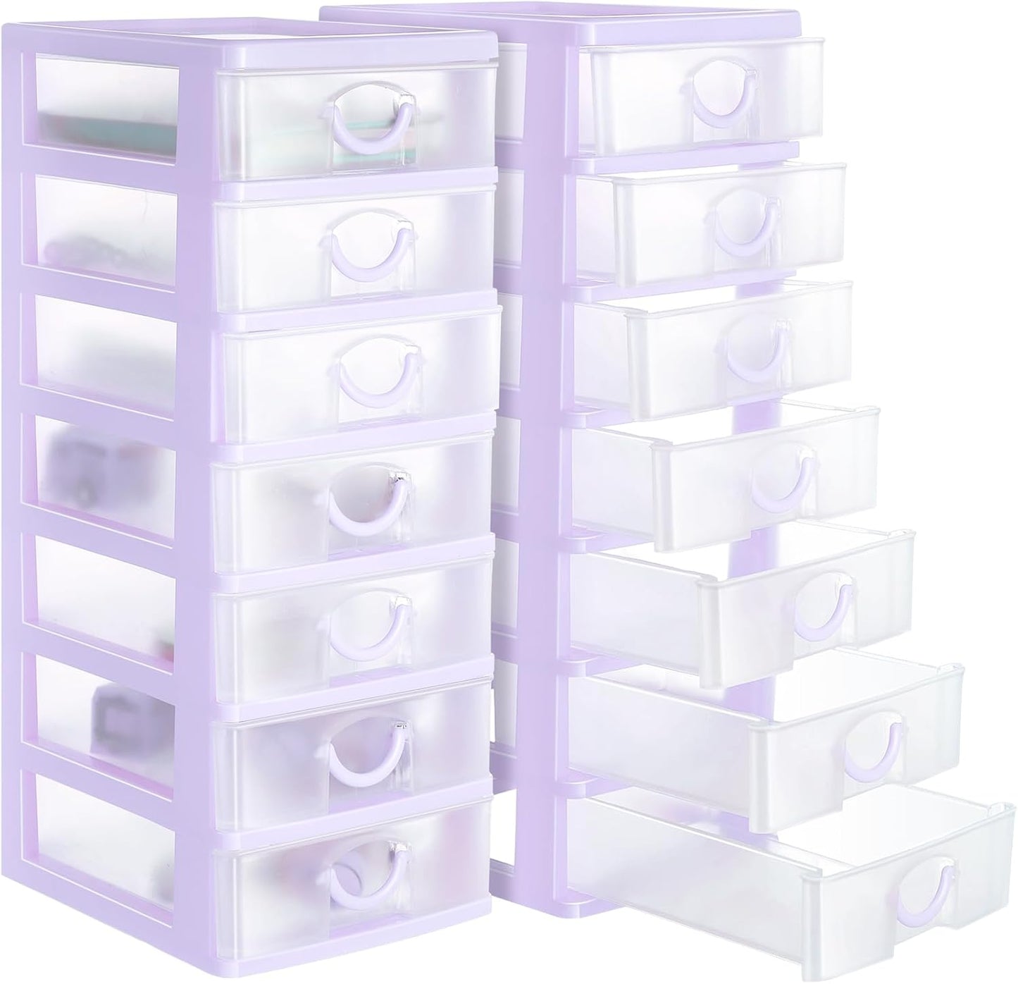 Thyle 2 Pcs Plastic Drawers Organizer Mini Organizer Stackable Plastic Clear Drawer Storage Box Containers Storage Units for Desktop Classroom Craft 6.7 x 4.9 x 13.4 inches(Purple)