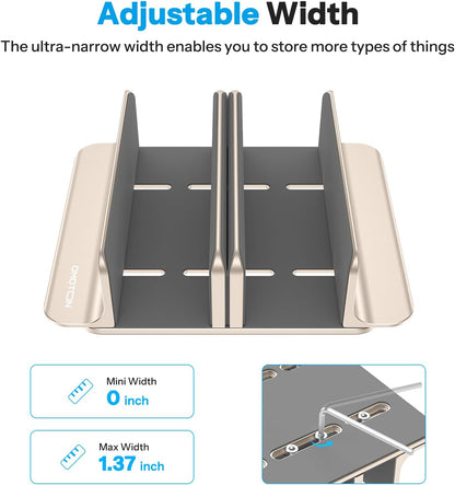 OMOTON Vertical Laptop Stand [Updated 3-Slots Version], Desktop Aluminum Mac Book Stand with Adjustable Dock Size, Fits All Mac Book, Chrome Book and Gaming Laptops (Up to 17.3 inch), Starlight