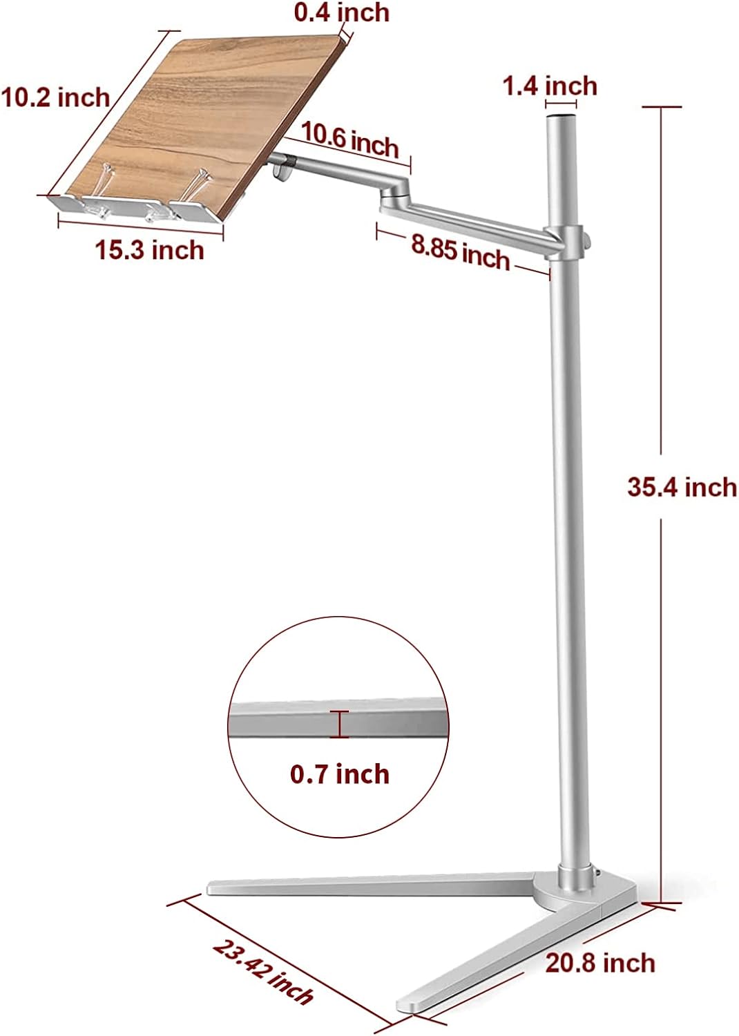 Shikha Book Stand for Reading, Hands-Free Holder for Laptop Phone Tablet with Wooden Pad, Rotated and Liftted Metal Support, 2 Spring Clips.