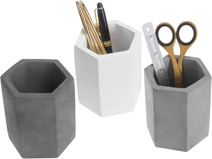 MyGift Pen Holder Pencil Holder For Desk,Pen Cup Holder For Desk,Concrete Desktop Pencil Cup,Modern Gray-Tone,Set of 3