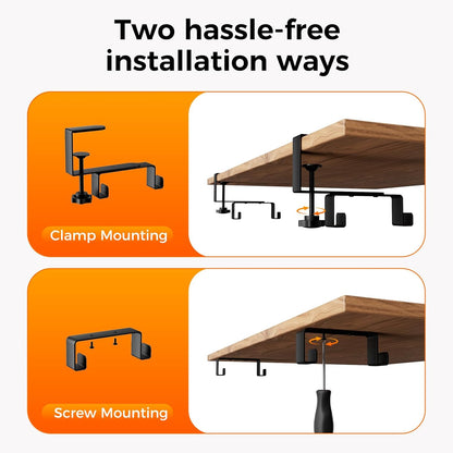 Under Desk Cable Management,No-Drill Standing Desk Cable Organizer with 2 Mounting Options - Clamp Or Screw Mounting,Upgraded Wider & Thickened Cord Holder for Home Office,38.6" L x 6" W