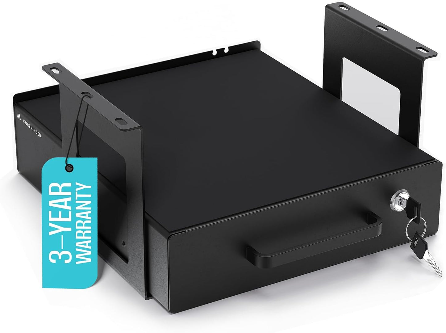 Under Desk Drawer Slide-Out – Lockable Metal Storage Drawers with Cable Management for Office & Home (Double, Bracketed)