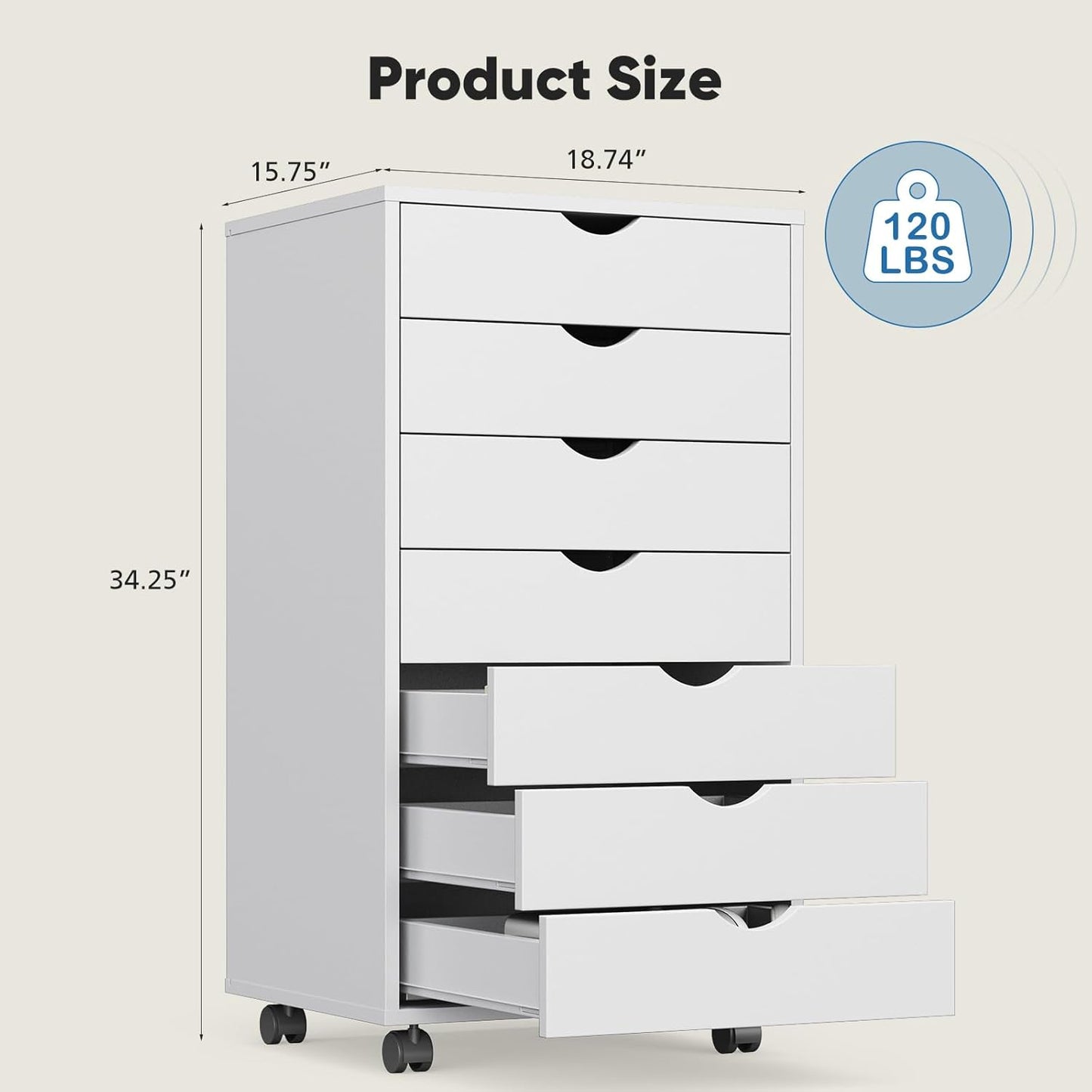 OLIXIS 7 Drawer Mobile File Cabinet Under Desk Storage Organization with Wheels Vertical Filing Chest Rolling Wood Small Desk Printer Stand for Home Office, 15.75"D x 18.74"W x 34.25"H, Black