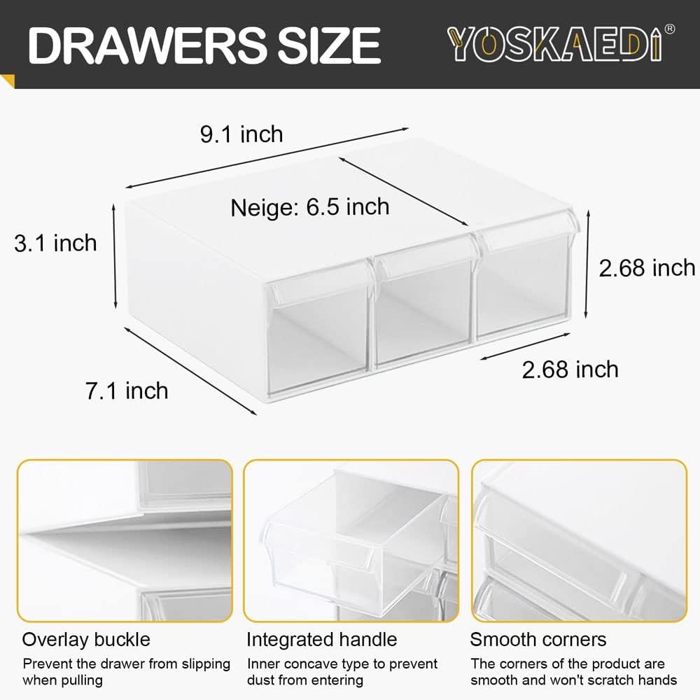 Under Desk Drawer Storage with 3 Drawers, Large Desk Drawer Attachment for office, Drawer Organizer Slide Out, Plastic Stick on Drawer White
