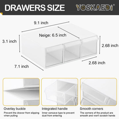 Under Desk Drawer Storage with 3 Drawers, Large Desk Drawer Attachment for office, Drawer Organizer Slide Out, Plastic Stick on Drawer White