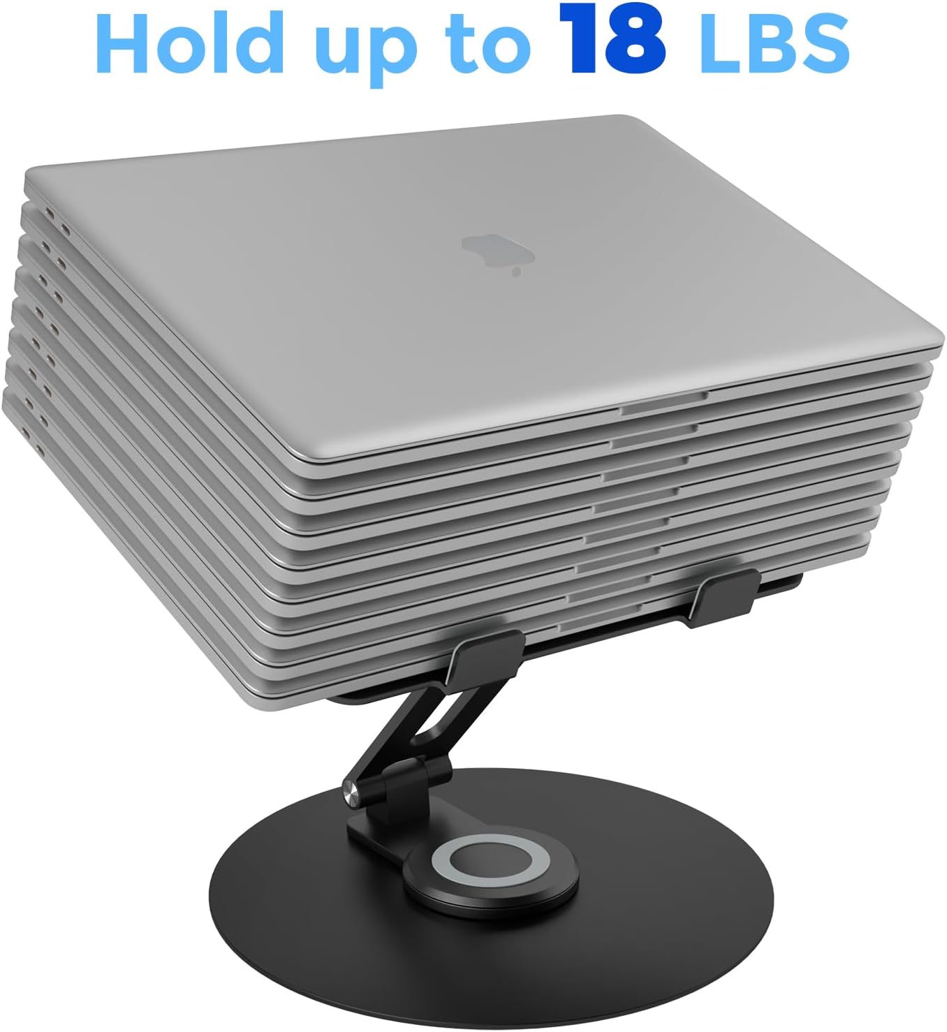 Swivel Laptop Stand for Desk, Adjustable Height Aluminum Computer Stand with 360 Rotating Base, Foldable Ergonomic Riser, Portable Laptop Holder Compatible with MacBook, All Laptops 10-17'', Grey