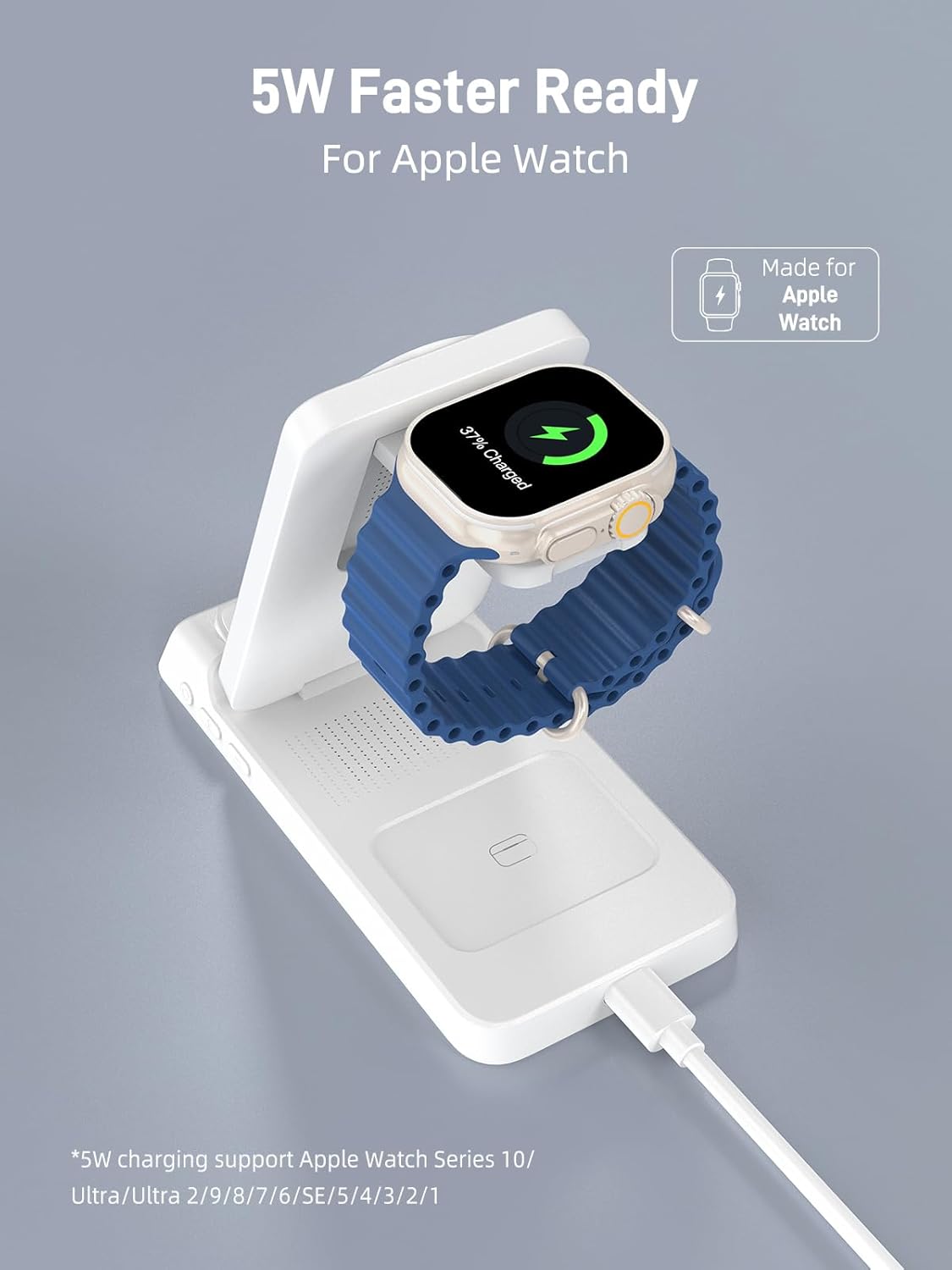 3 in 1 Charging Station for Apple, ELECDOV Magnetic Charger for iPhone, Foldable Wireless Charger with Clock, Travel Watch Charger Stand for iPhone 17/Air/16/15 Series, iWatch 10/AirPods 4 (Grey)