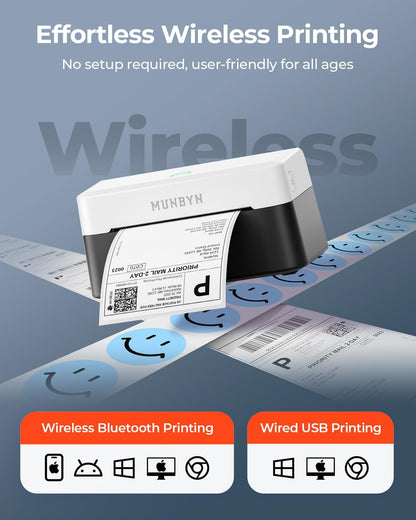 MUNBYN Bluetooth Thermal Label Printer RW403B, Wireless 4x6 Shipping Label Printer for Small Business, Compatible with Android, iPhone, Windows, Mac, Chromebook, Print Width 1.57"-4.25" (Grey)