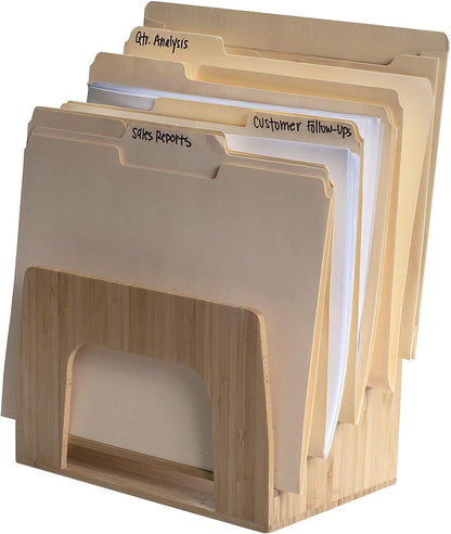MobileVision Bamboo Desktop File Folder Organizer and Paper Tray, 7 Slots
