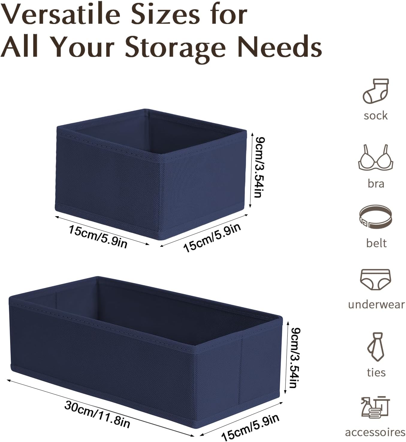 DIMJ Drawer Organizers Clothes, Dresser Organizer Bins for Baby Clothes,Underwear and Sock, Fabric Closet Organization and Storage Boxs, Drawer Dividers for Nursery, Clothing, Tie - 4 Pack, Beige