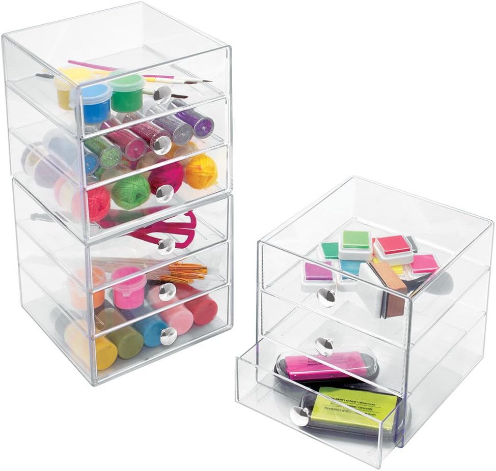 iDesign 3-Drawer Plastic Vanity Organizer, Compact Storage Organization Drawers Set for Cosmetics, Dental Supplies, Hair Care, Bathroom, Dorm, Desk, Countertop, Office, 6.5" x 6.5" x 6.5", White