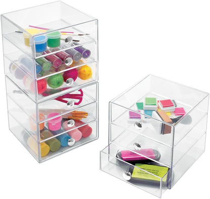 iDesign 3-Drawer Plastic Vanity Organizer, Compact Storage Organization Drawers Set for Cosmetics, Dental Supplies, Hair Care, Bathroom, Dorm, Desk, Countertop, Office, 6.5" x 6.5" x 6.5", White