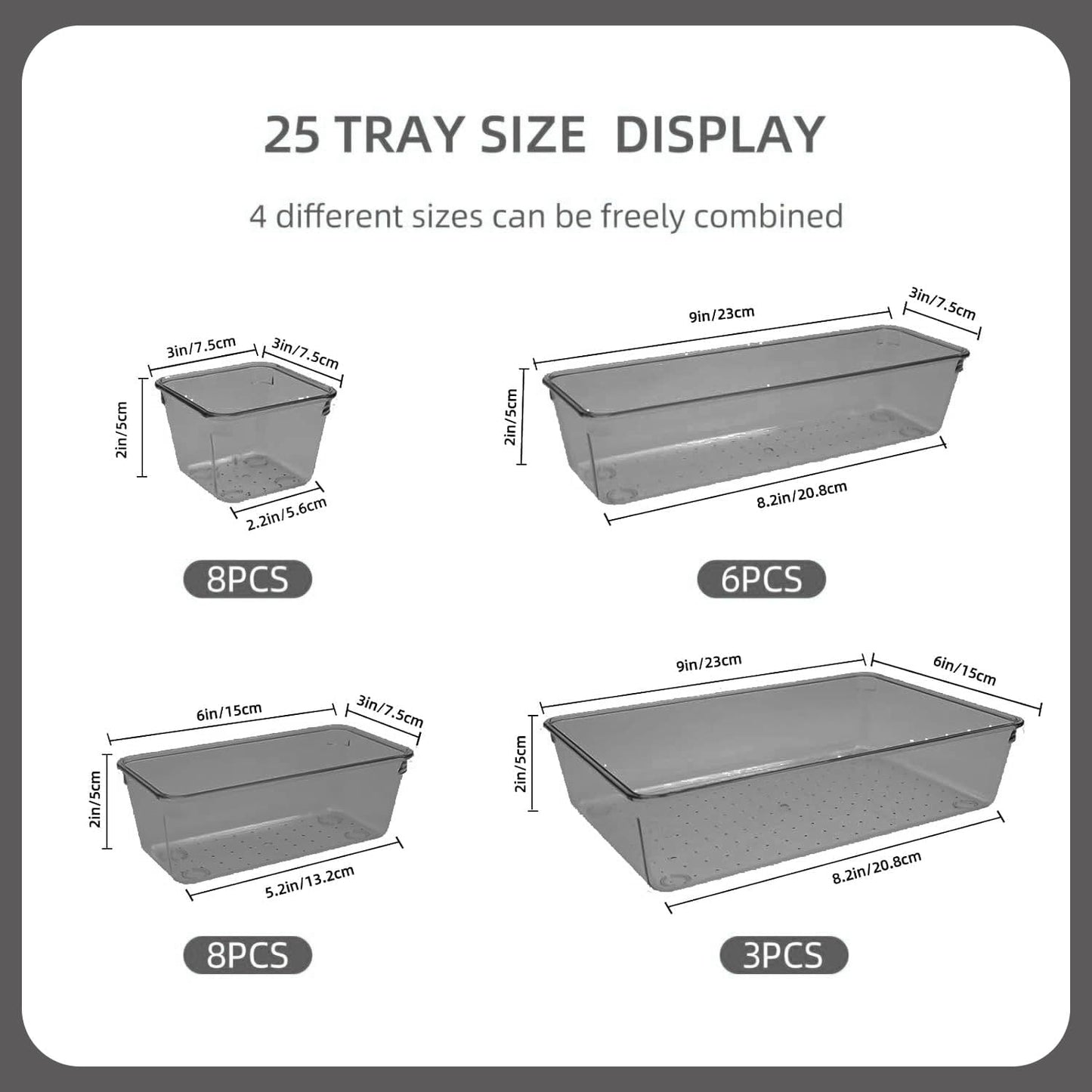 Clear Acrylic Drawer Organizers Set Storage for Makeup, Office Desk Small Vanity Trays for Drawer Bathroom Plastic Make up Organizers 25 Pcs