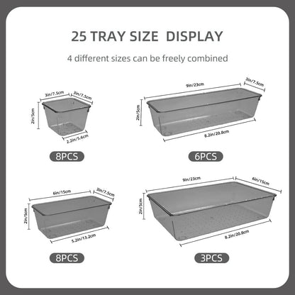 Clear Acrylic Drawer Organizers Set Storage for Makeup, Office Desk Small Vanity Trays for Drawer Bathroom Plastic Make up Organizers 25 Pcs