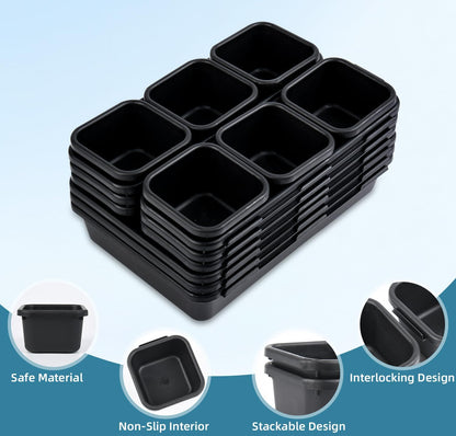 Kutesna 25 PCS Black Drawer Organizer Set, 4 Size Interlocking Plastic Storage Bins for Office Supplies, Jewelry Makeup Vanity, Bathroom Kitchen, Home Organization Closet, Gadgets Small Items