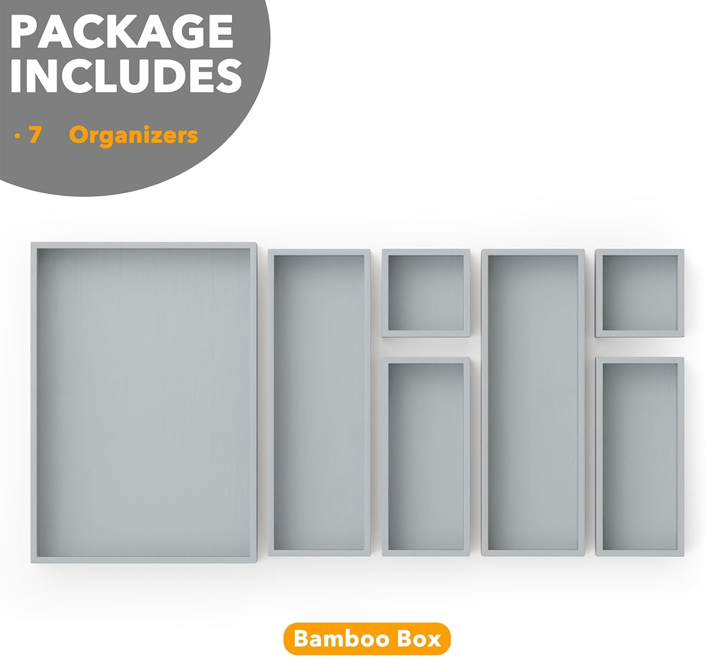 SpaceAid 7-Piece Bamboo Drawer Organizer Storage Boxes Set, Wood Tray Junk Drawer Organizers Multi-Use Divider Bins for Kitchen, Bathroom, Office Desk and Makeup Organization (7 Pack, Natural)