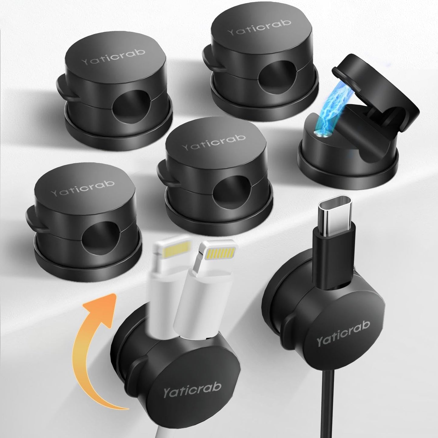 Magnetic Cord Holder for Desk & Nightstand, 7-Pack 360° Rotatable Cable Clips Organizer - Strong Adhesive Fits 8mm Lots for Phone Charger Cords & Wires, Clear