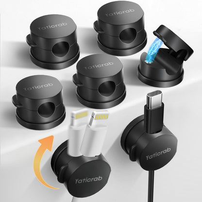 Magnetic Cord Holder for Desk & Nightstand, 7-Pack 360° Rotatable Cable Clips Organizer - Strong Adhesive Fits 8mm Lots for Phone Charger Cords & Wires, Clear
