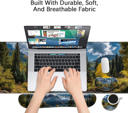 MIBITRI Keyboard Mouse Pad Set, Extended Gaming Mouse Pad+Ergonomics Keyboard Wrist Rest Support, Memory Foam, Easy Typing Pain Relief, 4Pcs XXL Ultra Thick Desk Mat, Enchanted Bookshelf
