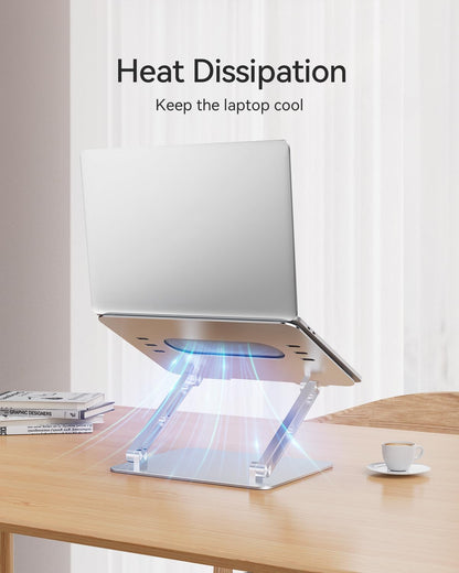 Orlian Foldable Aluminum Laptop Stand for 10-17.3" Laptops, Height Adjustable Portable Ergonomic Computer Holder, Space Saving Desk with Heat Dissipation. Compatible with MacBook/Dell/HP etc, Silver