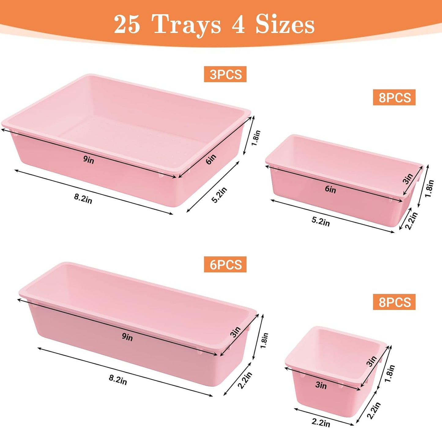 SpaceHacks 25 PCS Plastic Drawer Organizer Set, 4-Size Versatile Organizer Tool Trays & storage Bins for Makeup, Jewelry, and Gadgets in Bathroom, Bedroom and Office,Clear Black