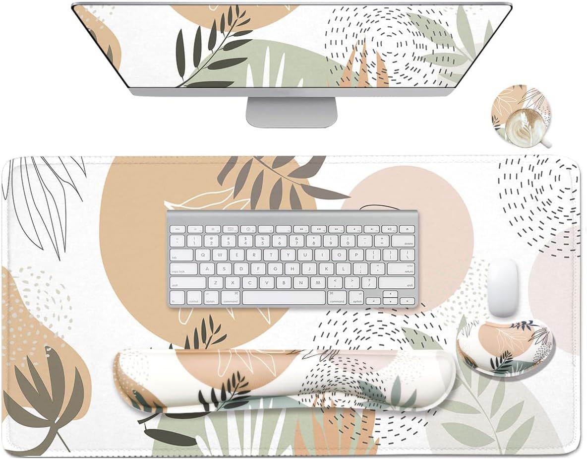 4-in-1 Large Mouse Pad, Keyboard Wrist Rest Pad & Wrist Support Mousepad Set, Extended Desk Pad Waterproof Desk Mat for Home Office Study Game