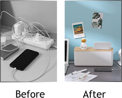 Changsuo Cable Management Box Small White, Extension Cord Organizer for Power Stripe Surge Protector Wire Management Concealer Cover Hider for Desktop Home Office Kitchen (White)
